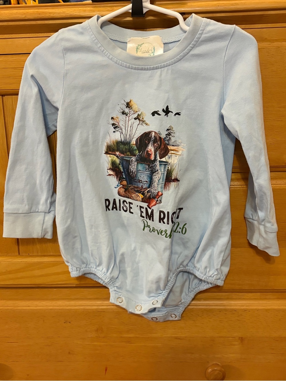 Threaded Cotton Blue Long-Sleeve Baby Boy's Bubble "Raise 'Em Right" 18 Months
